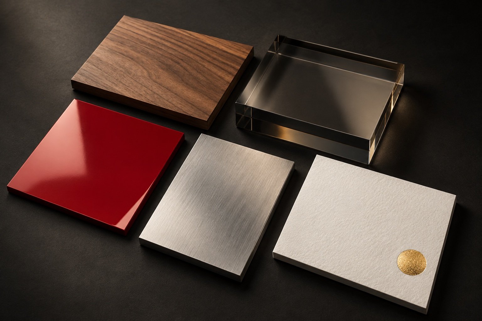 Conceptual study of foil, card, wood, glass and metal